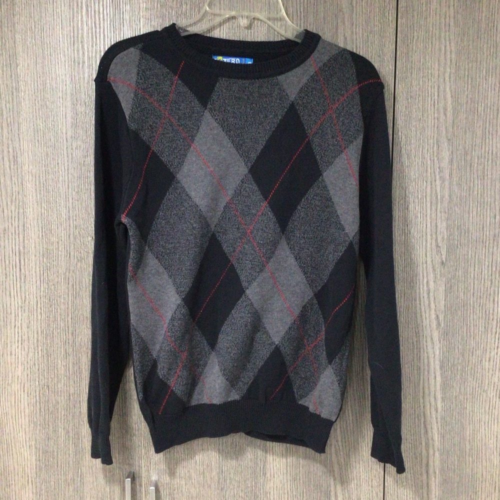 Kids Black and Gray Argyle Sweater